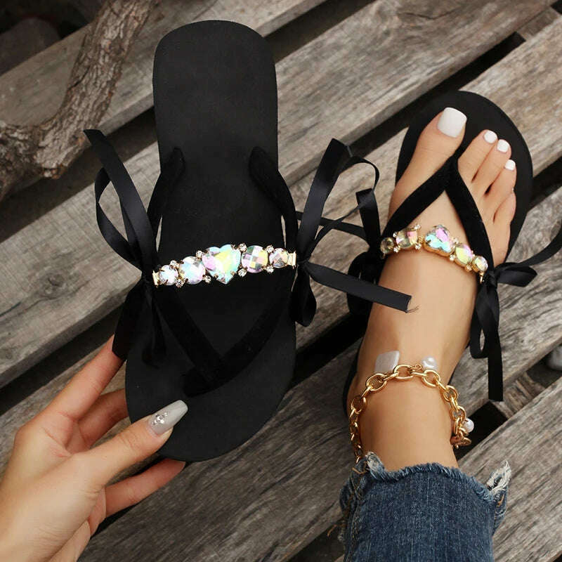 Clip Toe High Heels Slippers Women 2023 Summer Beach Platform Wedge Sandals Slides Woman Plus Size 42 Crystal Outdoor Flip Flops - Image 4