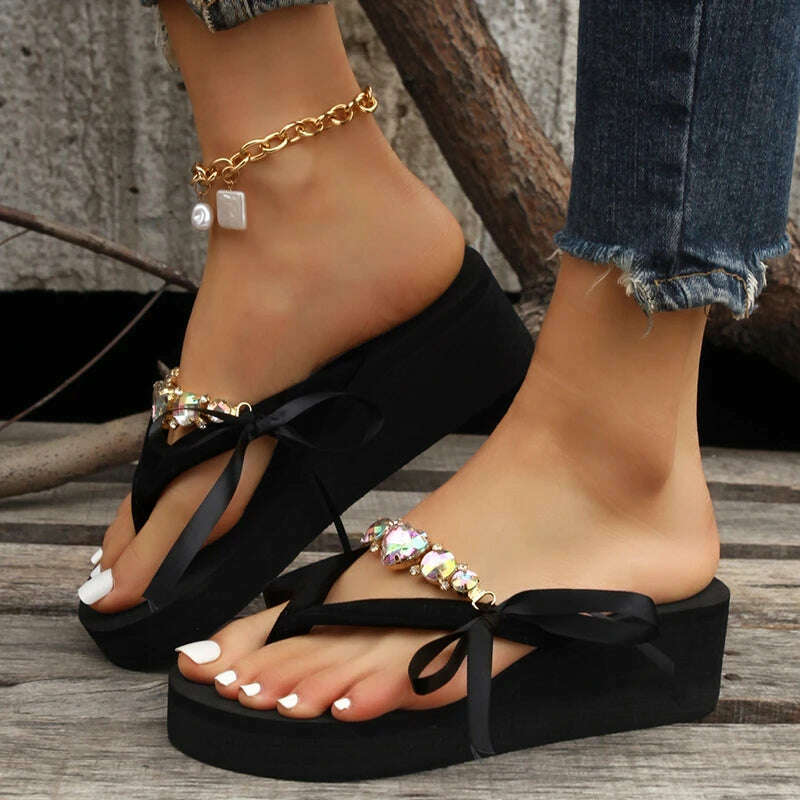 Clip Toe High Heels Slippers Women 2023 Summer Beach Platform Wedge Sandals Slides Woman Plus Size 42 Crystal Outdoor Flip Flops - Image 6