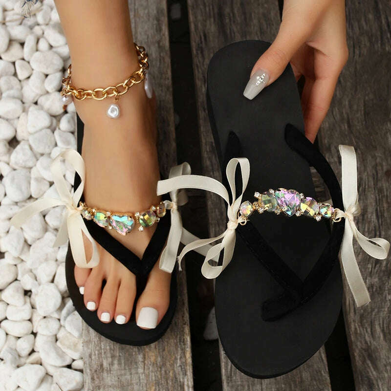 Clip Toe High Heels Slippers Women 2023 Summer Beach Platform Wedge Sandals Slides Woman Plus Size 42 Crystal Outdoor Flip Flops - Image 7