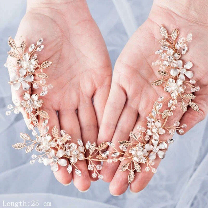 Crystal Flower Leaf Wedding Bridal Headbands Tiaras For Women Bride Rhinestone Bridal Wedding Hair Accessories Jewelry Band Gift - Image 4