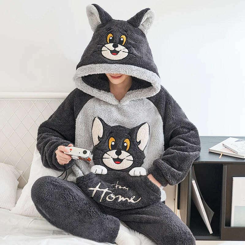 Cute Pajamas For Men Thick Plush Fleece Pajama Sets Winter Coral Velvet Warm Flannel Clothes Home Suit Male Sleepwear Пижама - Image 10