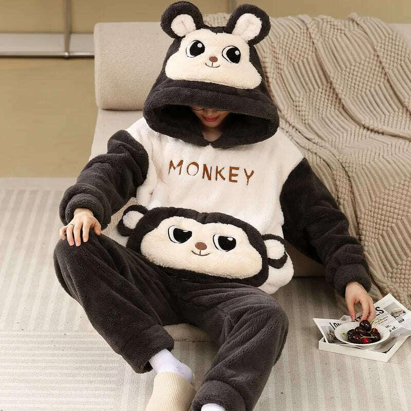 Cute Pajamas For Men Thick Plush Fleece Pajama Sets Winter Coral Velvet Warm Flannel Clothes Home Suit Male Sleepwear Пижама - Image 12
