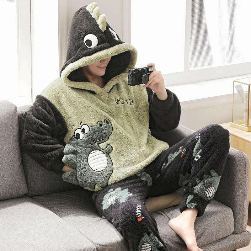 Cute Pajamas For Men Thick Plush Fleece Pajama Sets Winter Coral Velvet Warm Flannel Clothes Home Suit Male Sleepwear Пижама - Image 13