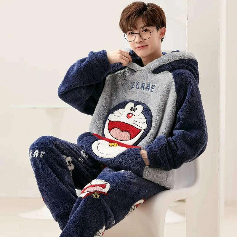 Cute Pajamas For Men Thick Plush Fleece Pajama Sets Winter Coral Velvet Warm Flannel Clothes Home Suit Male Sleepwear Пижама - Image 14