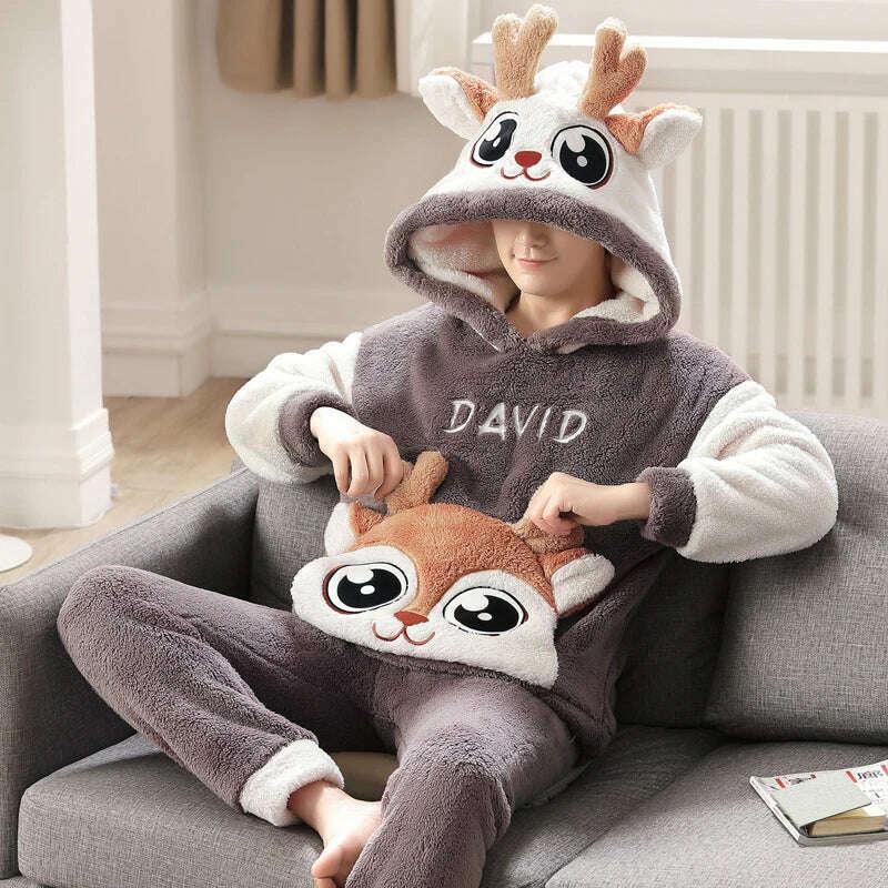 Cute Pajamas For Men Thick Plush Fleece Pajama Sets Winter Coral Velvet Warm Flannel Clothes Home Suit Male Sleepwear Пижама - Image 15