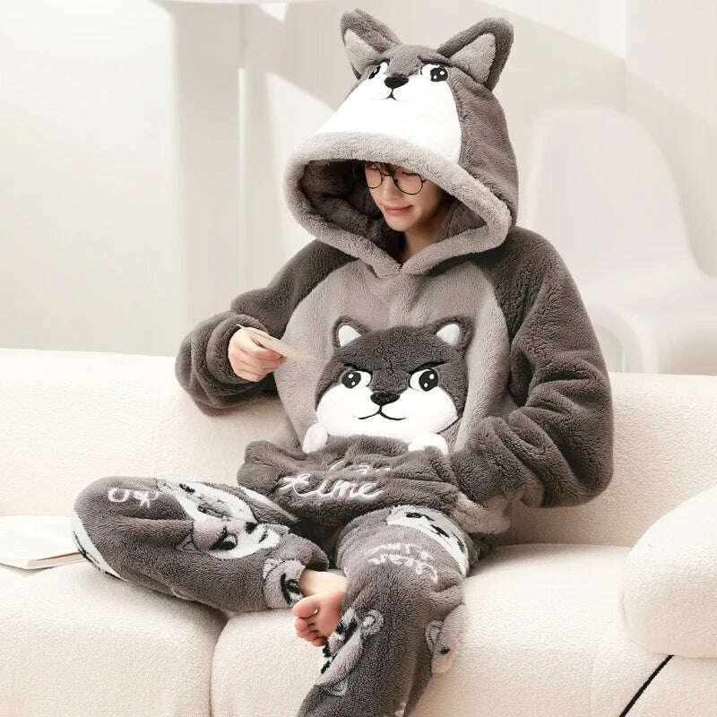 Cute Pajamas For Men Thick Plush Fleece Pajama Sets Winter Coral Velvet Warm Flannel Clothes Home Suit Male Sleepwear Пижама - Image 16