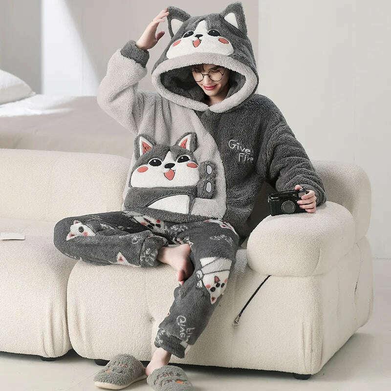 Cute Pajamas For Men Thick Plush Fleece Pajama Sets Winter Coral Velvet Warm Flannel Clothes Home Suit Male Sleepwear Пижама - Image 19