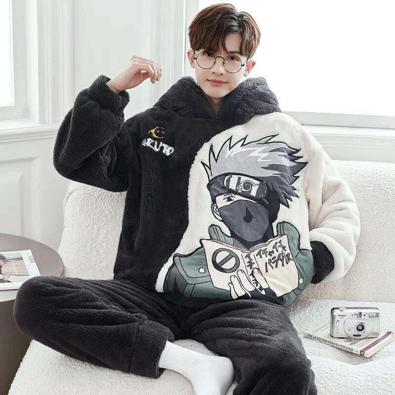 Cute Pajamas For Men Thick Plush Fleece Pajama Sets Winter Coral Velvet Warm Flannel Clothes Home Suit Male Sleepwear Пижама - Image 20