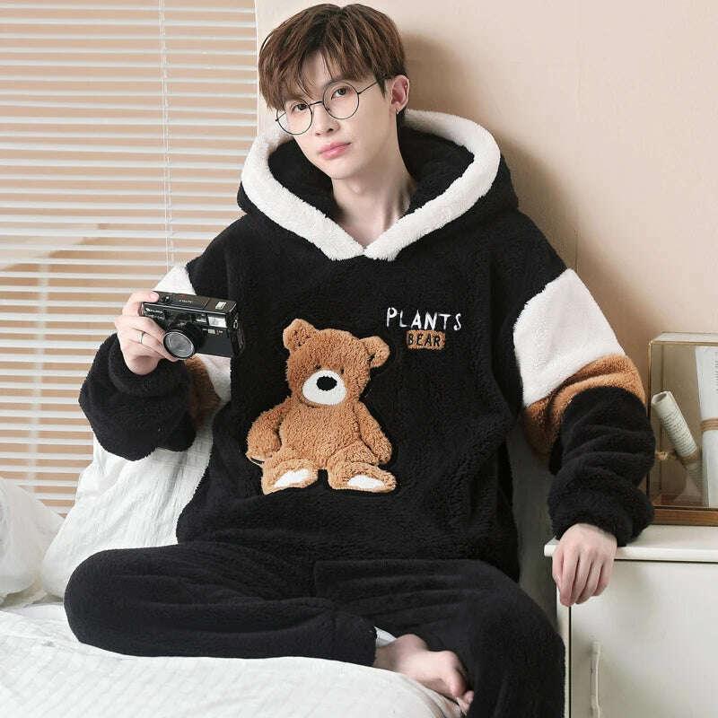 Cute Pajamas For Men Thick Plush Fleece Pajama Sets Winter Coral Velvet Warm Flannel Clothes Home Suit Male Sleepwear Пижама - Image 21