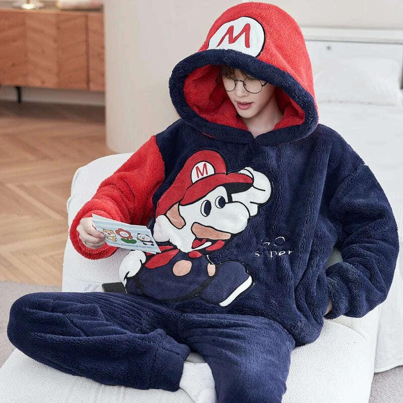 Cute Pajamas For Men Thick Plush Fleece Pajama Sets Winter Coral Velvet Warm Flannel Clothes Home Suit Male Sleepwear Пижама - Image 22