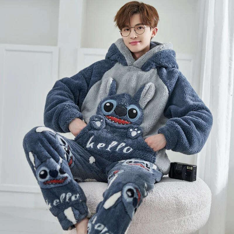 Cute Pajamas For Men Thick Plush Fleece Pajama Sets Winter Coral Velvet Warm Flannel Clothes Home Suit Male Sleepwear Пижама - Image 26