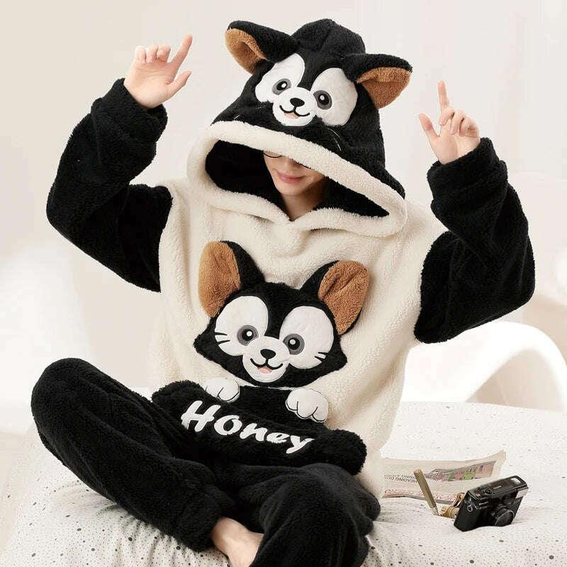 Cute Pajamas For Men Thick Plush Fleece Pajama Sets Winter Coral Velvet Warm Flannel Clothes Home Suit Male Sleepwear Пижама - Image 3