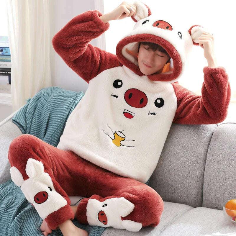 Cute Pajamas For Men Thick Plush Fleece Pajama Sets Winter Coral Velvet Warm Flannel Clothes Home Suit Male Sleepwear Пижама - Image 31