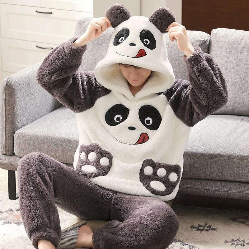Cute Pajamas For Men Thick Plush Fleece Pajama Sets Winter Coral Velvet Warm Flannel Clothes Home Suit Male Sleepwear Пижама - Image 33