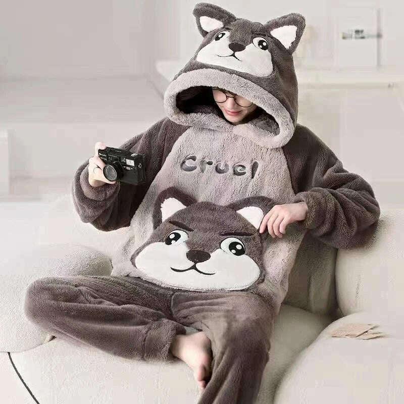 Cute Pajamas For Men Thick Plush Fleece Pajama Sets Winter Coral Velvet Warm Flannel Clothes Home Suit Male Sleepwear Пижама - Image 34