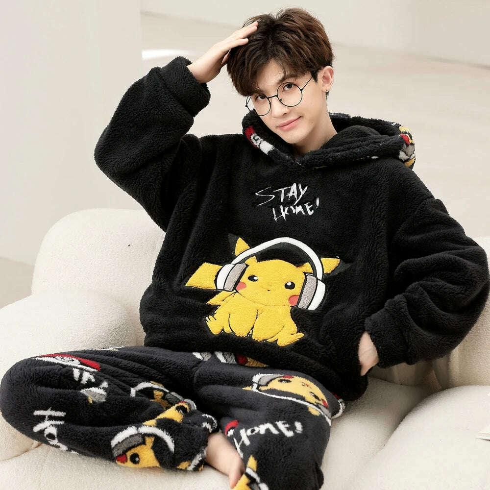 Cute Pajamas For Men Thick Plush Fleece Pajama Sets Winter Coral Velvet Warm Flannel Clothes Home Suit Male Sleepwear Пижама - Image 36