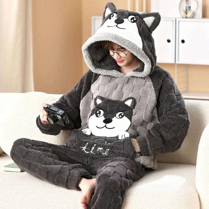 Cute Pajamas For Men Thick Plush Fleece Pajama Sets Winter Coral Velvet Warm Flannel Clothes Home Suit Male Sleepwear Пижама - Image 40