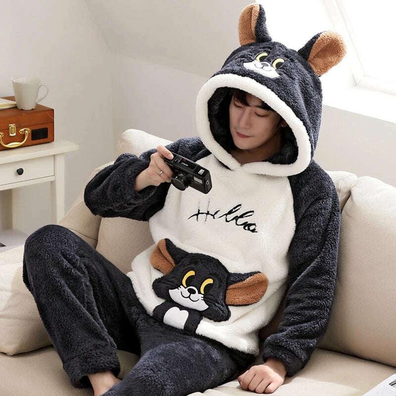 Cute Pajamas For Men Thick Plush Fleece Pajama Sets Winter Coral Velvet Warm Flannel Clothes Home Suit Male Sleepwear Пижама - Image 41