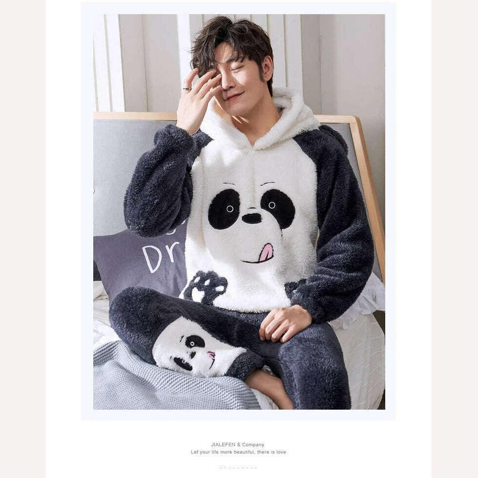 Cute Pajamas For Men Thick Plush Fleece Pajama Sets Winter Coral Velvet Warm Flannel Clothes Home Suit Male Sleepwear Пижама - Image 42