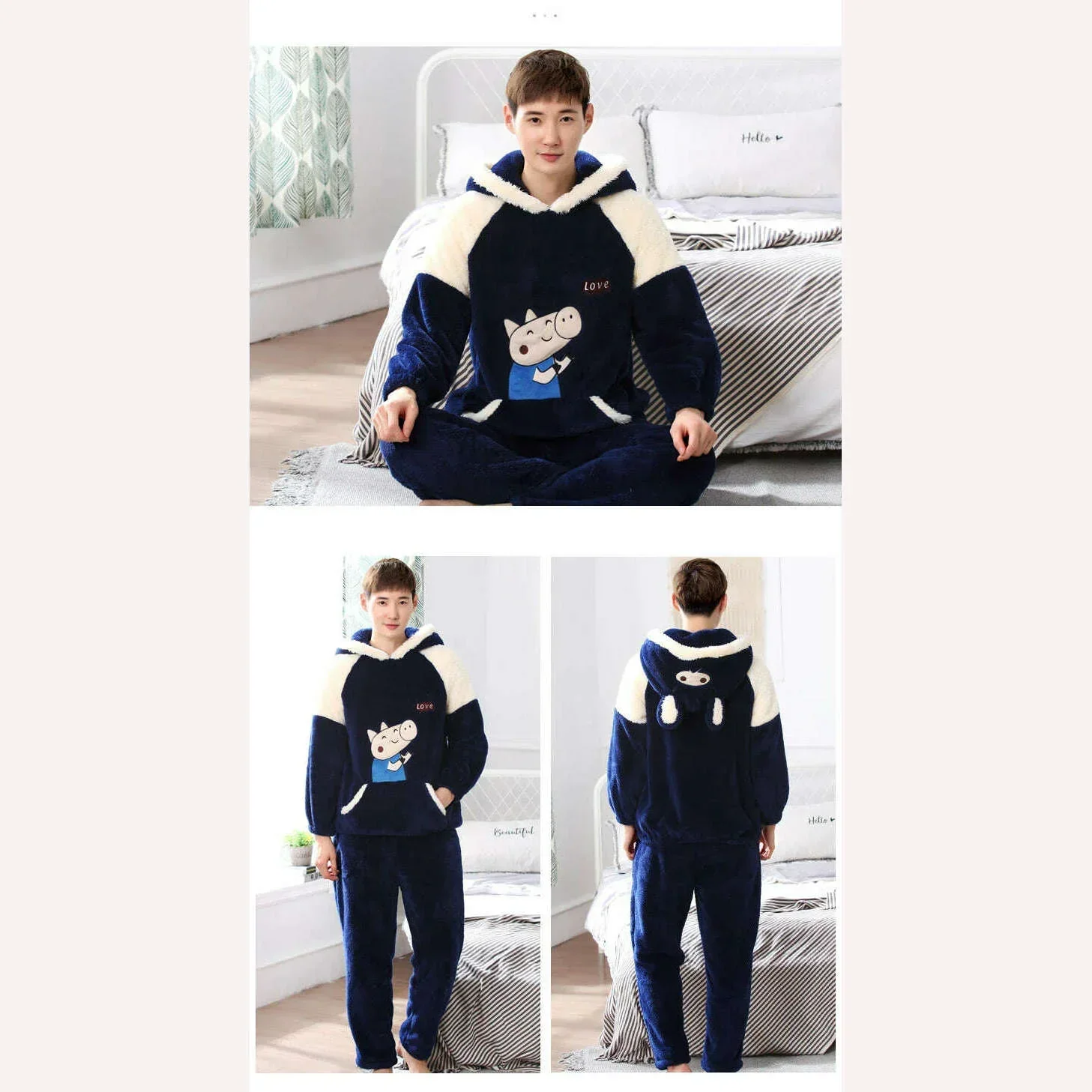 Cute Pajamas For Men Thick Plush Fleece Pajama Sets Winter Coral Velvet Warm Flannel Clothes Home Suit Male Sleepwear Пижама - Image 44