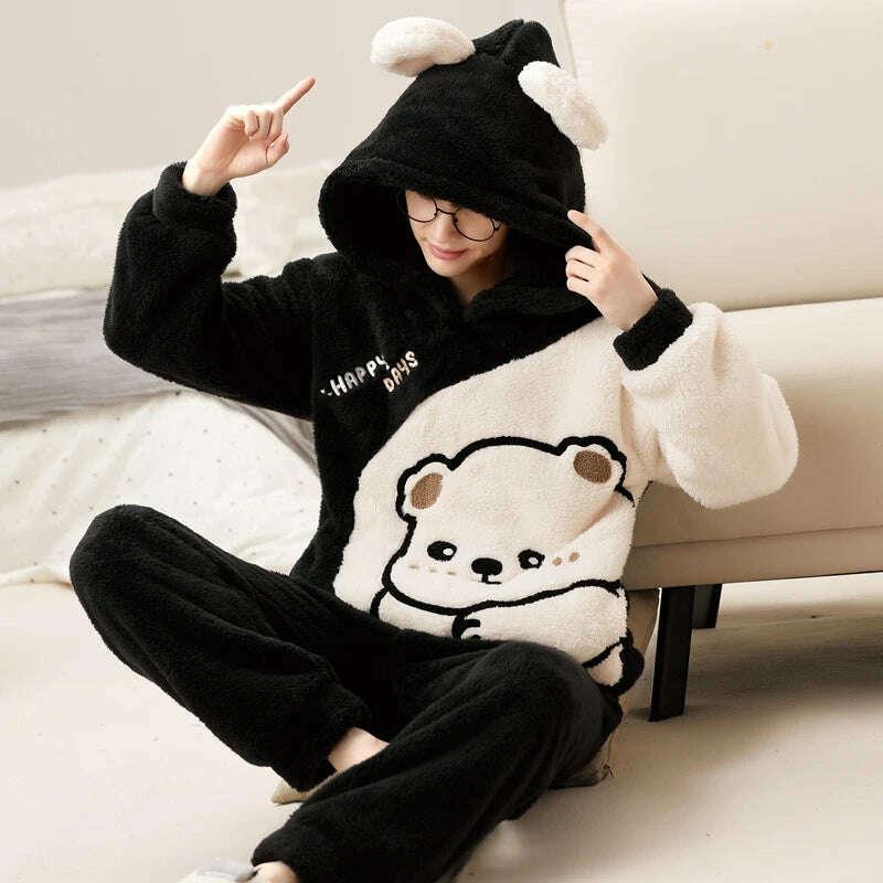 Cute Pajamas For Men Thick Plush Fleece Pajama Sets Winter Coral Velvet Warm Flannel Clothes Home Suit Male Sleepwear Пижама - Image 6
