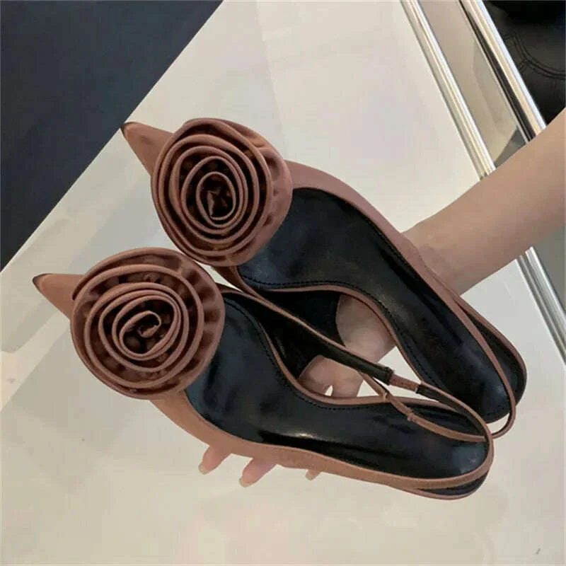 Eilyken Satin Slingback Women Pumps Sexy Design Flowers Pointed Toe Thin High Heels Banquet Wedding Mule Ladies Shoes - Image 3