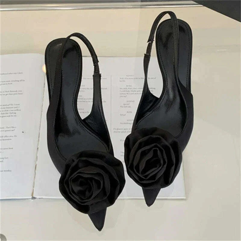 Eilyken Satin Slingback Women Pumps Sexy Design Flowers Pointed Toe Thin High Heels Banquet Wedding Mule Ladies Shoes - Image 5