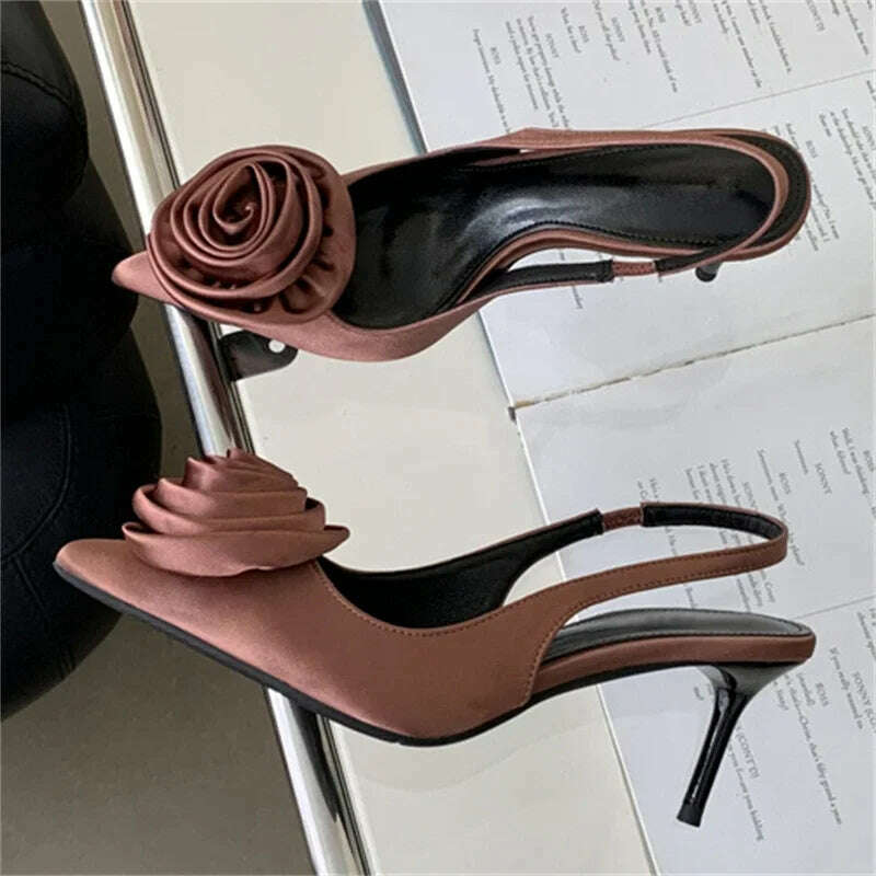 Eilyken Satin Slingback Women Pumps Sexy Design Flowers Pointed Toe Thin High Heels Banquet Wedding Mule Ladies Shoes - Image 7