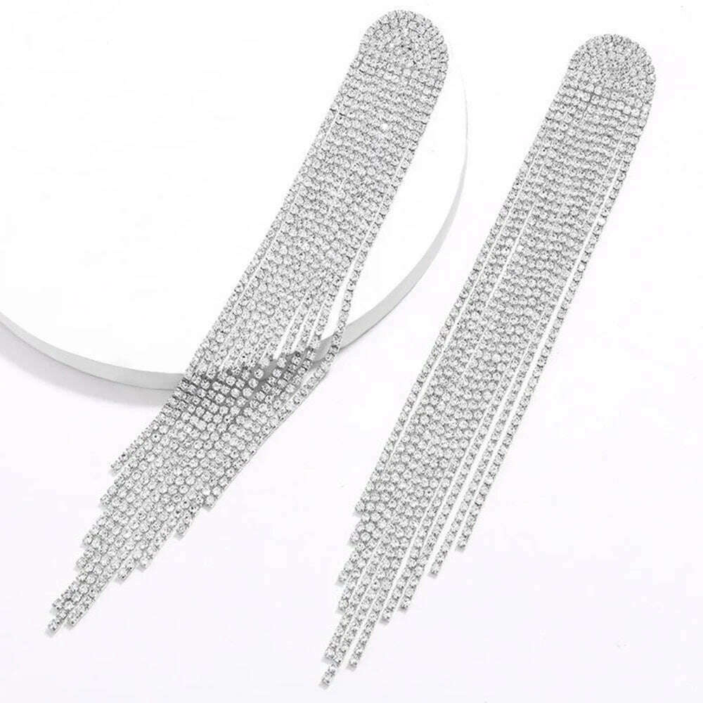 Europe And America New Exaggerated Full Rhinestone Tassel Earrings For Women Party Wedding Statement Jewelry Long Earings Gifts - Image 3
