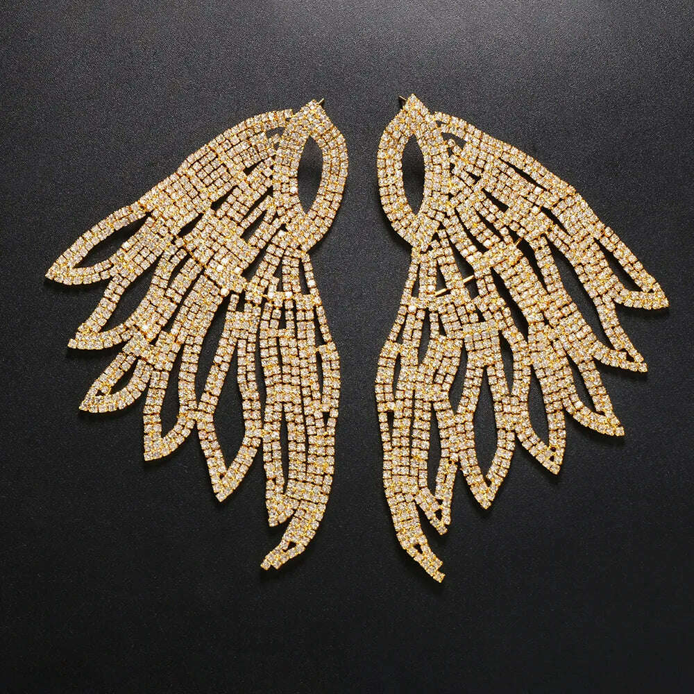 Exaggerated Rhinestone Oversized Wing Drop Earrings Dinner Jewelry for Women Crystal Irregular Big Dangle Earrings Accessories - Image 3