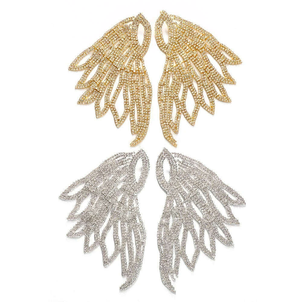 Exaggerated Rhinestone Oversized Wing Drop Earrings Dinner Jewelry for Women Crystal Irregular Big Dangle Earrings Accessories - Image 5