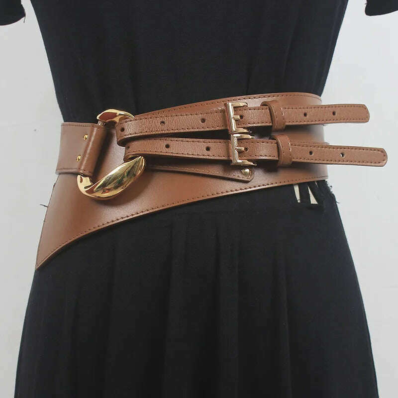 Fashion Wide Cowskin Cummerbund Women's Cummerbunds Knot Real Leather Waistbands For Dress Decorate Waist Belt Coat Accessorie - Image 3