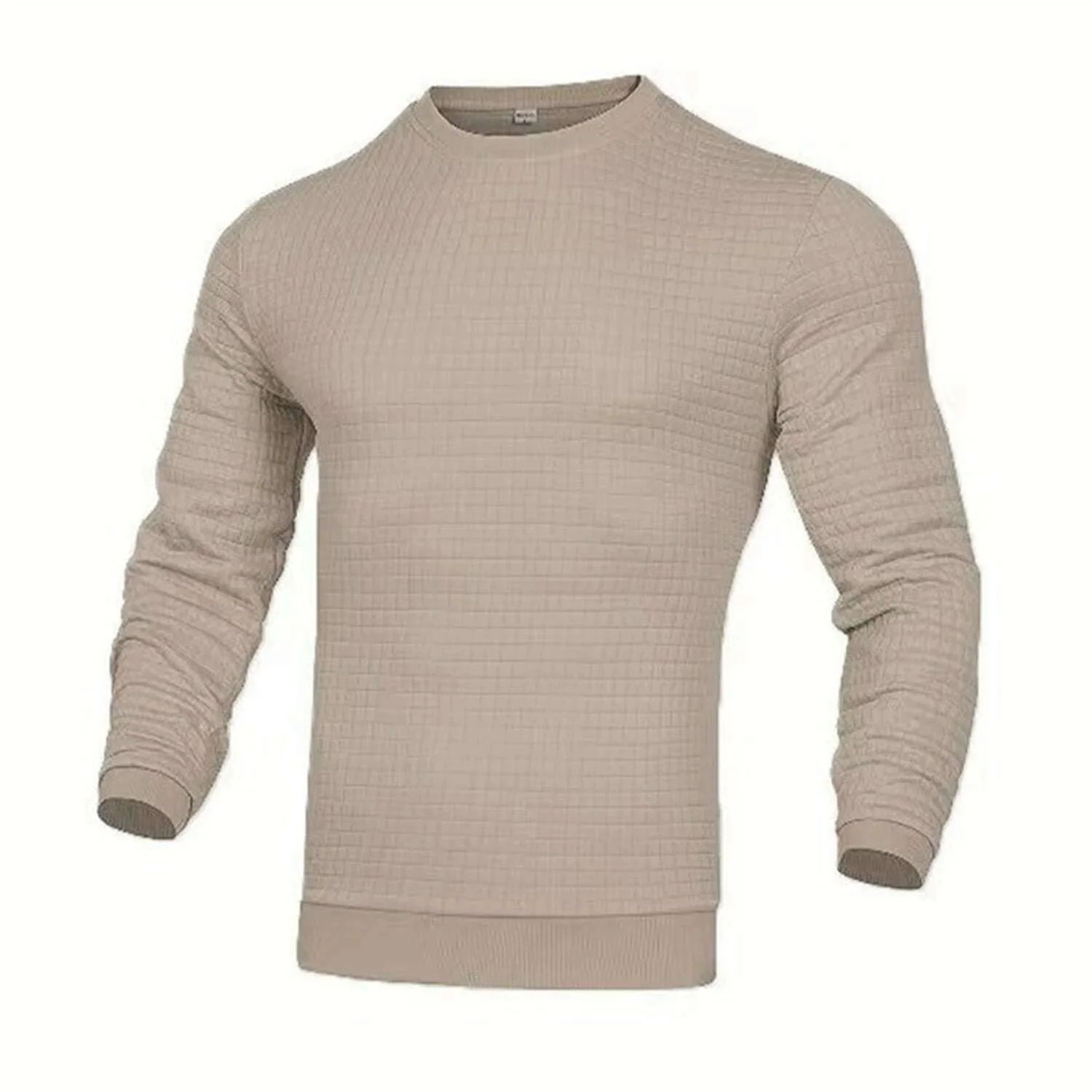 Fashionable Men's Hoodie with Small Check Waffle Round Neck Jacquard Coat Youth Casual Sweatshirt - Image 3