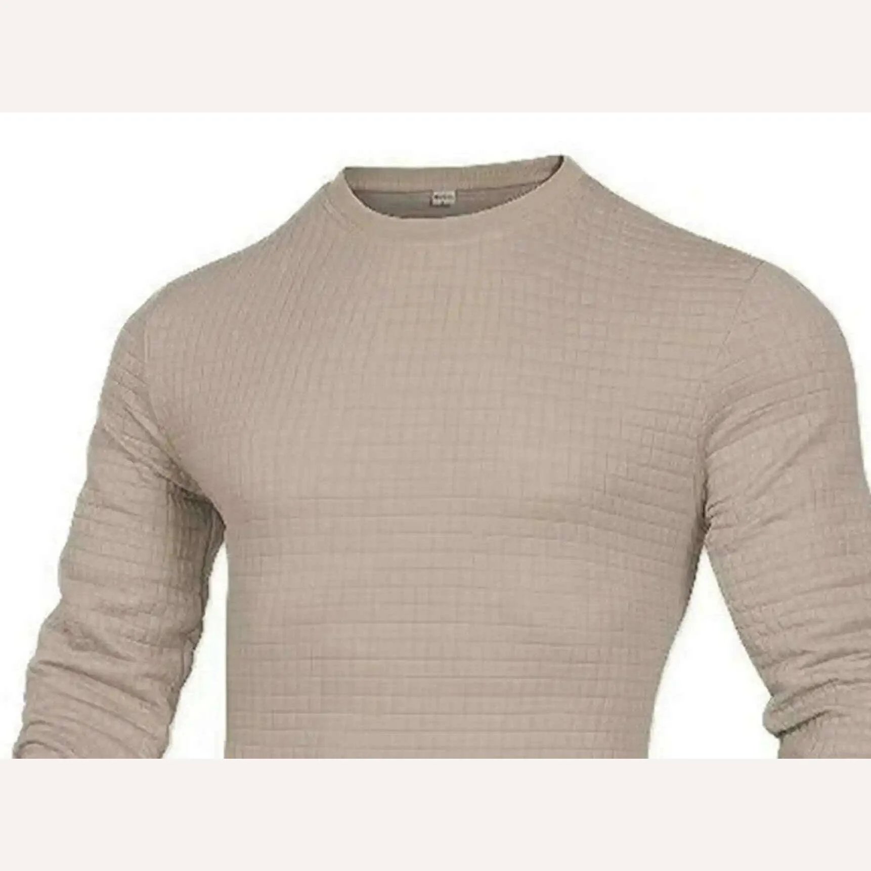 Fashionable Men's Hoodie with Small Check Waffle Round Neck Jacquard Coat Youth Casual Sweatshirt - Image 5