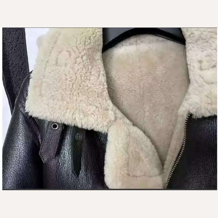 Free shipping.Men 100% real fur jacket with hat.quality winter warm genuine leather coat.sheepskin wool.Black shearling cloth - Image 6