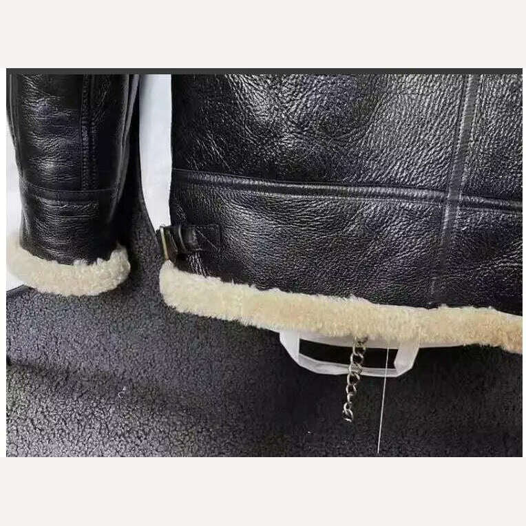 Free shipping.Men 100% real fur jacket with hat.quality winter warm genuine leather coat.sheepskin wool.Black shearling cloth - Image 7