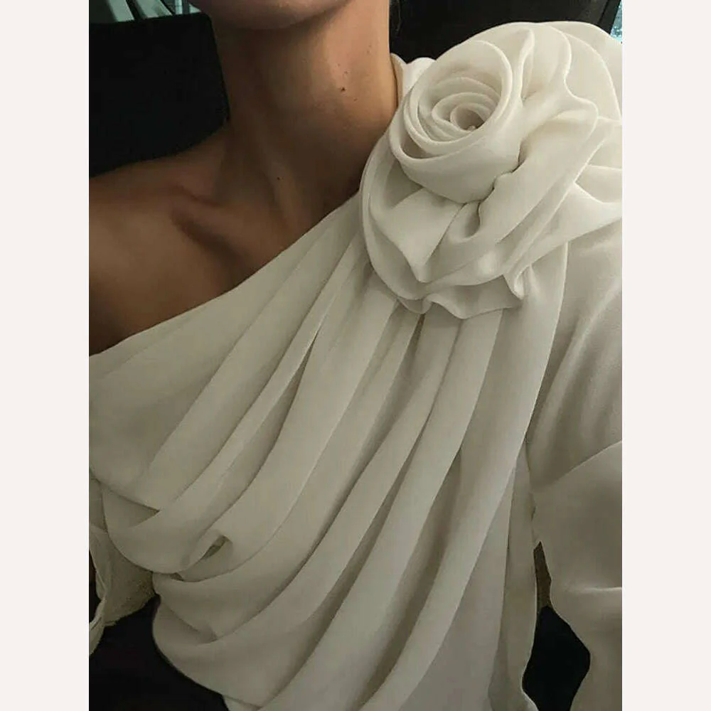 GACVGA Skew Collar Floral Mesh Chiffon Blouses Tops Tshirt Elegant T Shirt Fashion Crop Top See Through Women's Blouses & Shirts - Image 4