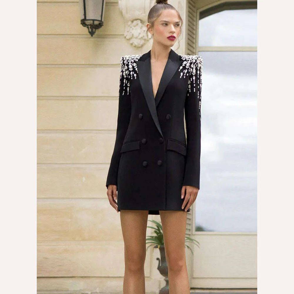 GetSpring Women Blazer 2023 Autumn Winter Double Breasted Full Sleeve Ladies Black Blazer Coat Fashion Women's Slim Suit Jacket - Image 5