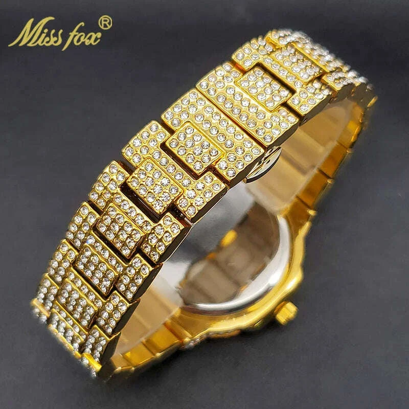 Gold Watch For Men Diamond Iced Out Hip Hop Stylish Quartz Watches For Male Double Dial Heavry Waterproof Wristwatches Summer In - Image 9