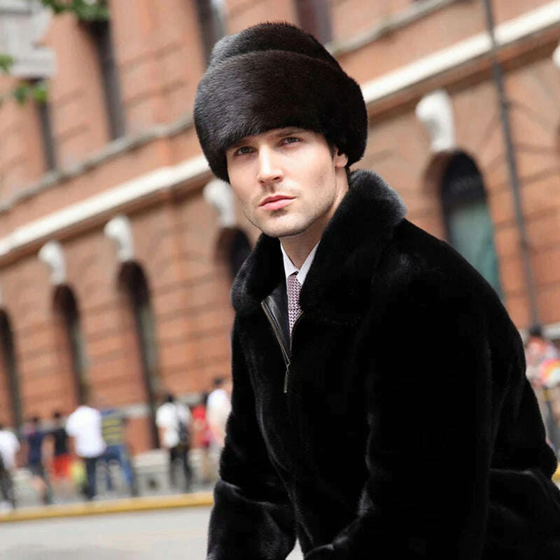 Hat Winter Men Real Mink Fur Cap Mens Winter Caps Mens Beanie Black Brown Russian Men Warm Knitted Hats Oversized - Image 11