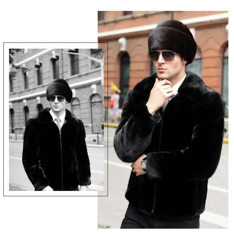 Hat Winter Men Real Mink Fur Cap Mens Winter Caps Mens Beanie Black Brown Russian Men Warm Knitted Hats Oversized - Image 13