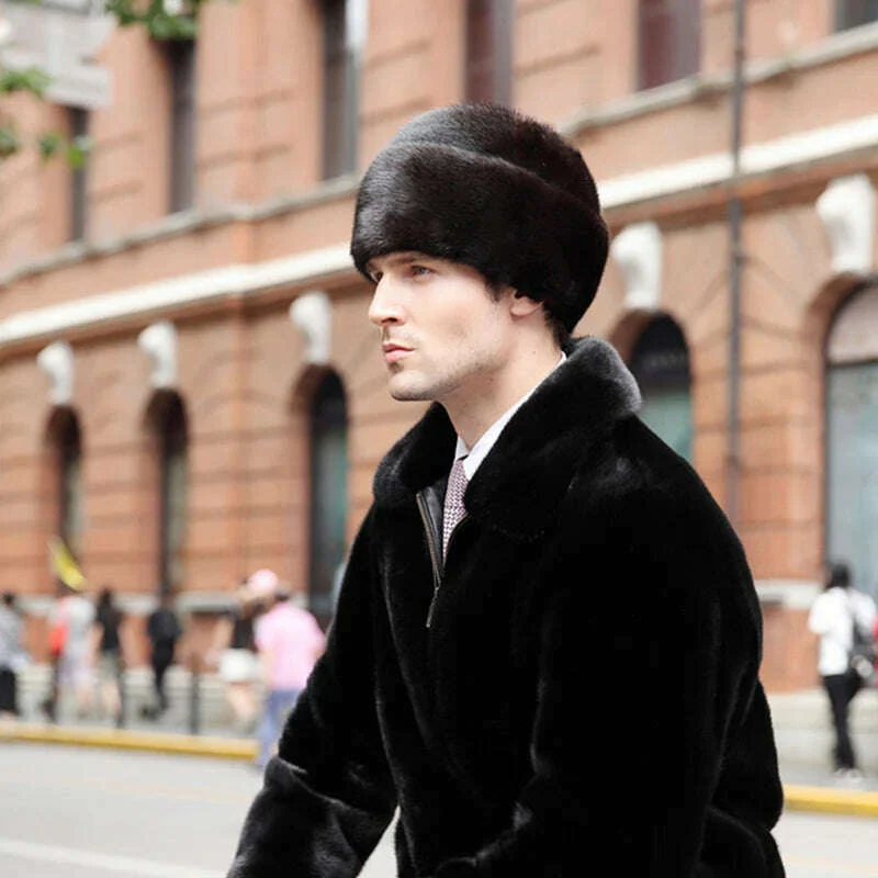Hat Winter Men Real Mink Fur Cap Mens Winter Caps Mens Beanie Black Brown Russian Men Warm Knitted Hats Oversized - Image 14