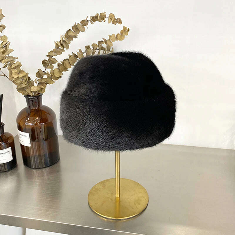 Hat Winter Men Real Mink Fur Cap Mens Winter Caps Mens Beanie Black Brown Russian Men Warm Knitted Hats Oversized - Image 15