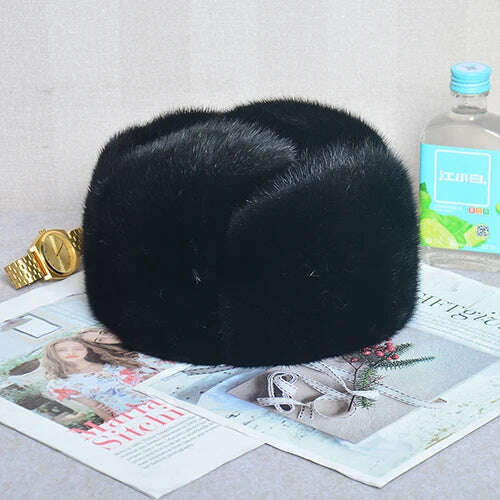 Hat Winter Men Real Mink Fur Cap Mens Winter Caps Mens Beanie Black Brown Russian Men Warm Knitted Hats Oversized - Image 6
