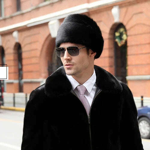 Hat Winter Men Real Mink Fur Cap Mens Winter Caps Mens Beanie Black Brown Russian Men Warm Knitted Hats Oversized - Image 9