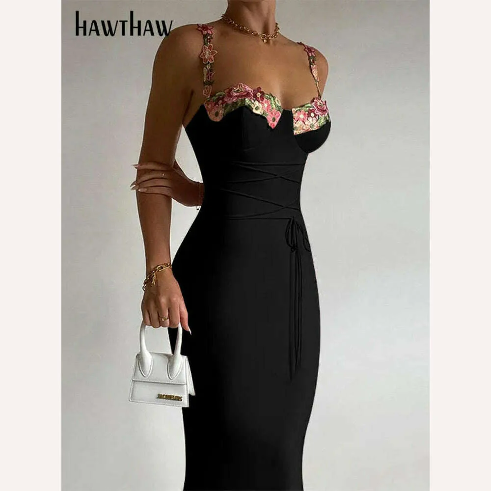 Hawthaw Women Elegant Pary Club Evening Birthday Streetwear Bodycon Midi Dress 2024 Summer Clothes Wholesale Items For Business - Image 5