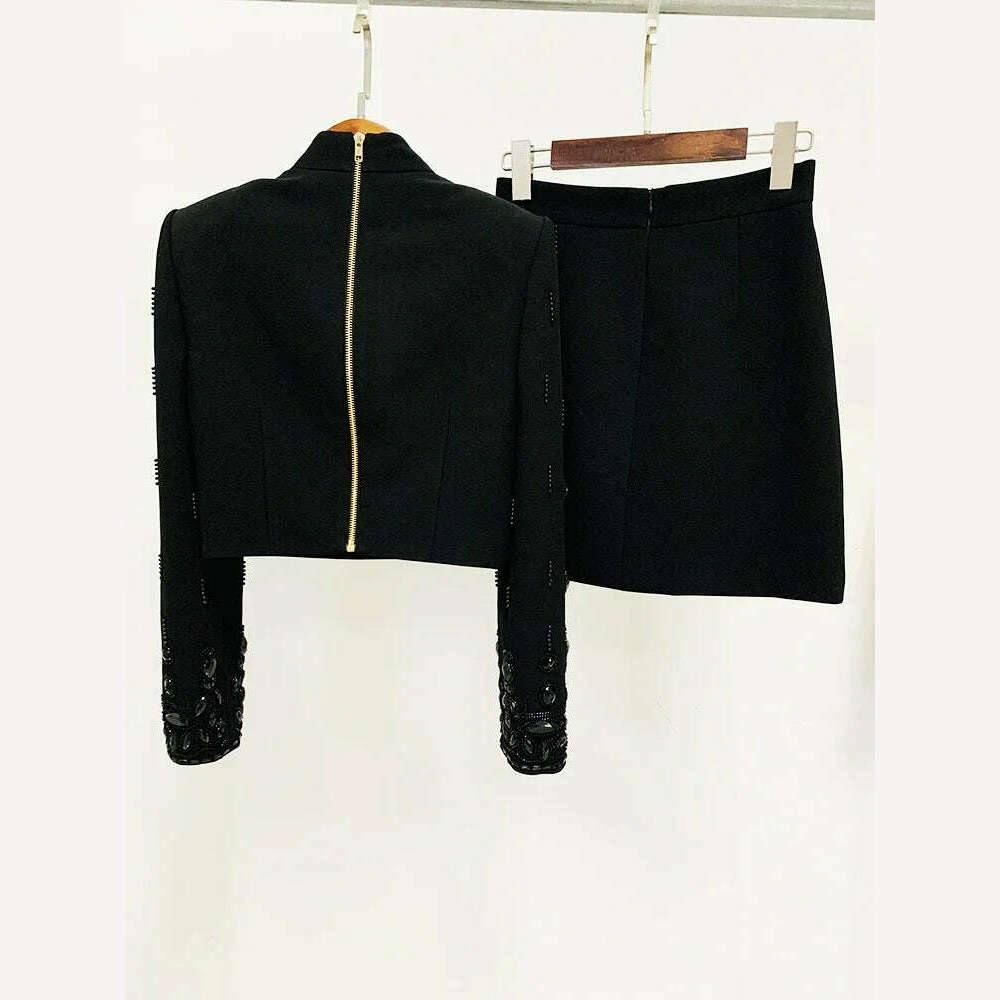 HIGH STREET Newest 2024 S/S Designer Runway Suit Set Women's Stand Collar Zip Back Cropped Tops Mini Skirt Set 2pcs - Image 3