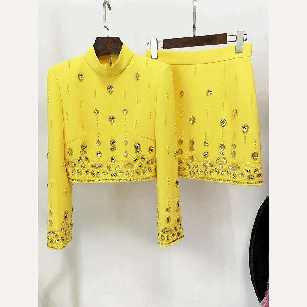 HIGH STREET Newest 2024 S/S Designer Runway Suit Set Women's Stand Collar Zip Back Cropped Tops Mini Skirt Set 2pcs - Image 8