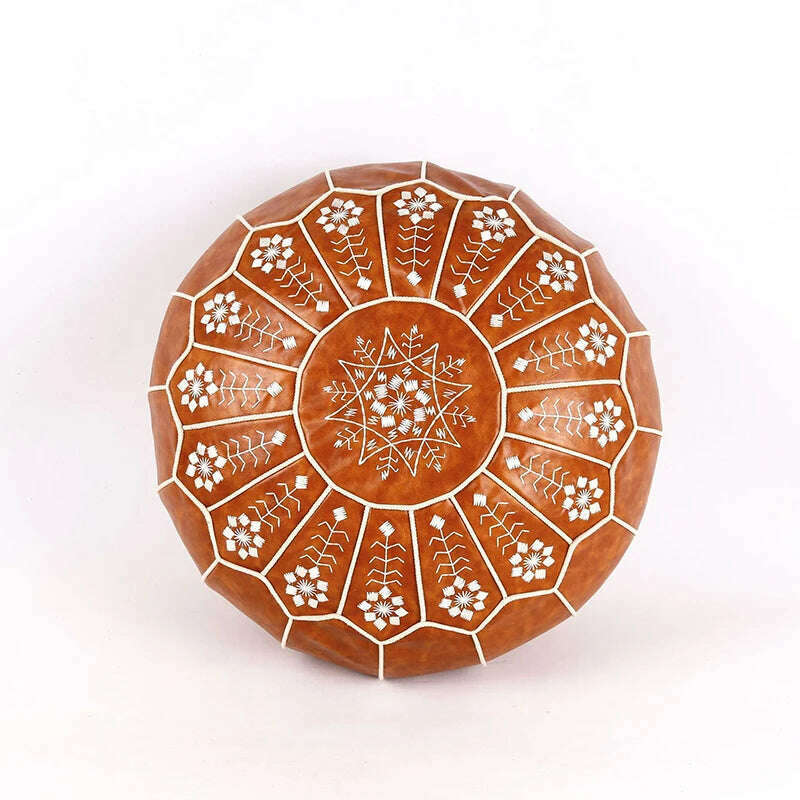 Home Decor Moroccan PU Leather Pouf Embroider Craft Ottoman Footstool Mediterranean Style Artificial Leather Unstuffed Cushion - Image 3