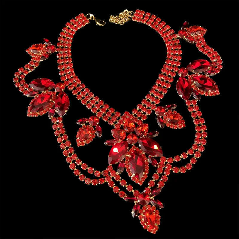Hot selling rhinestone necklace set, exaggerated earrings in Europe and America, dress, versatile jewelry - Image 4
